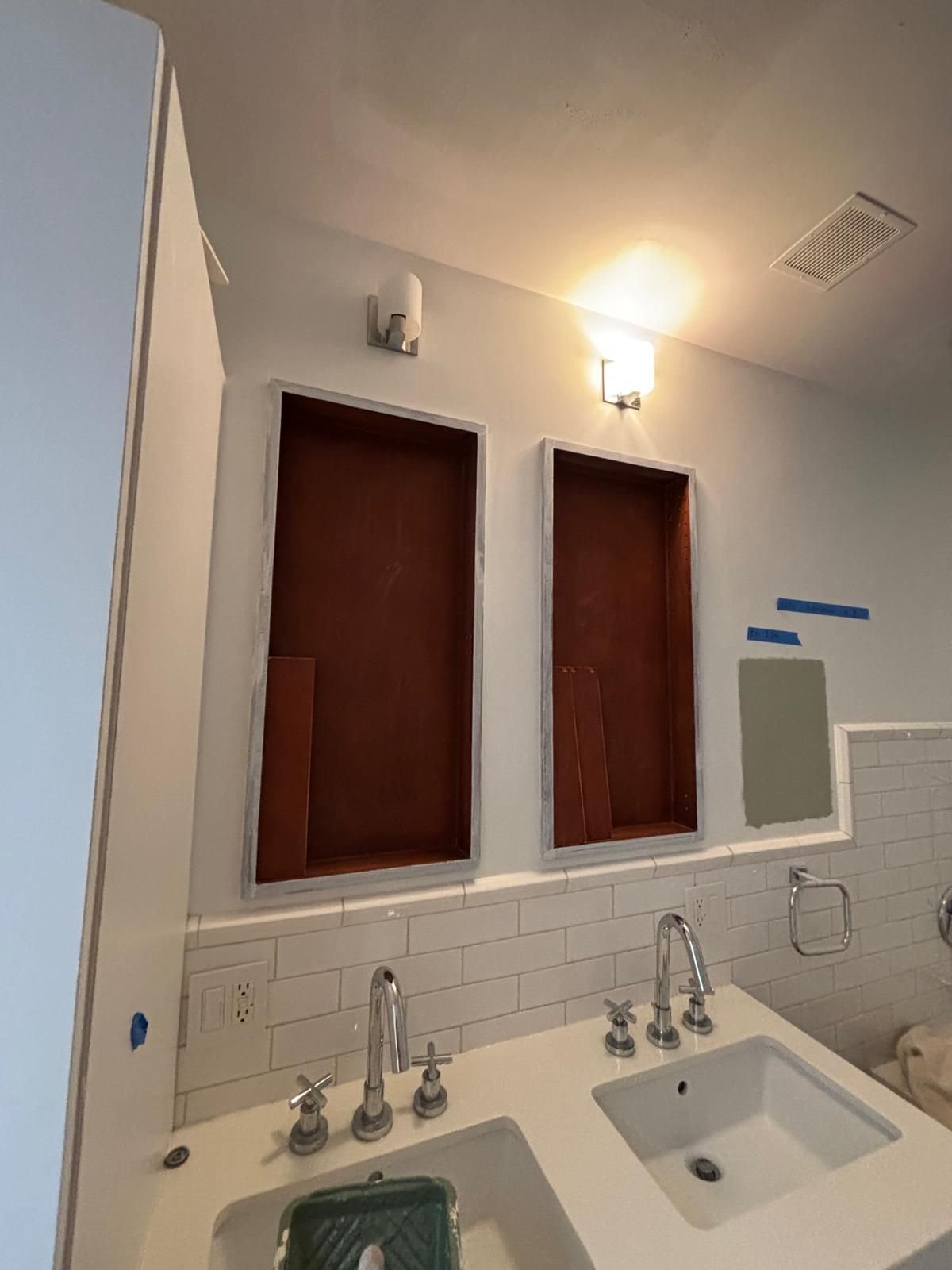 Bathroom walls patched, with the new color sampled