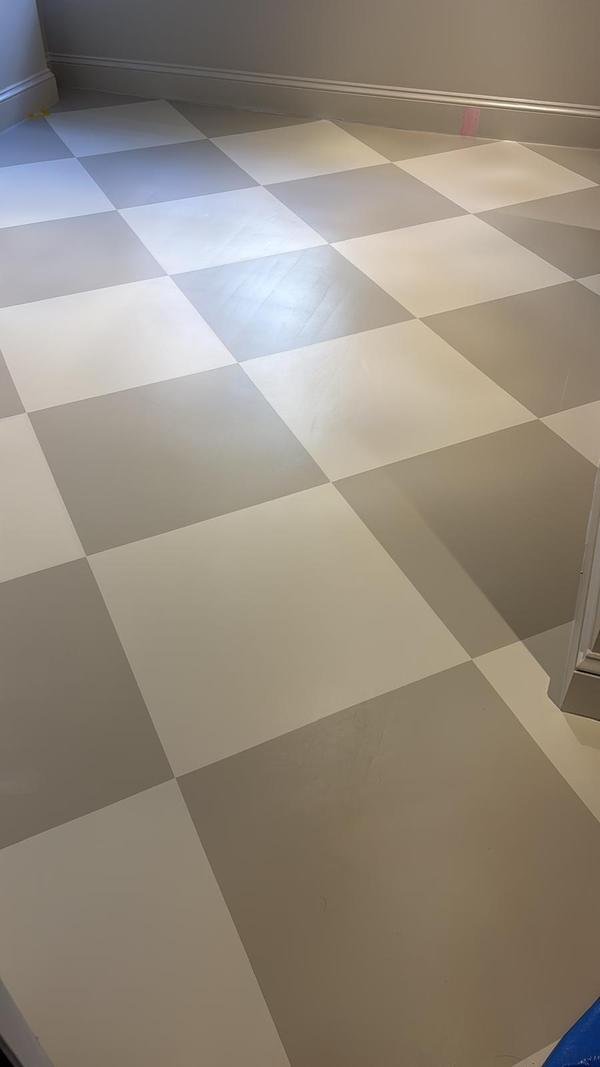 Custom painted checkerboard floor